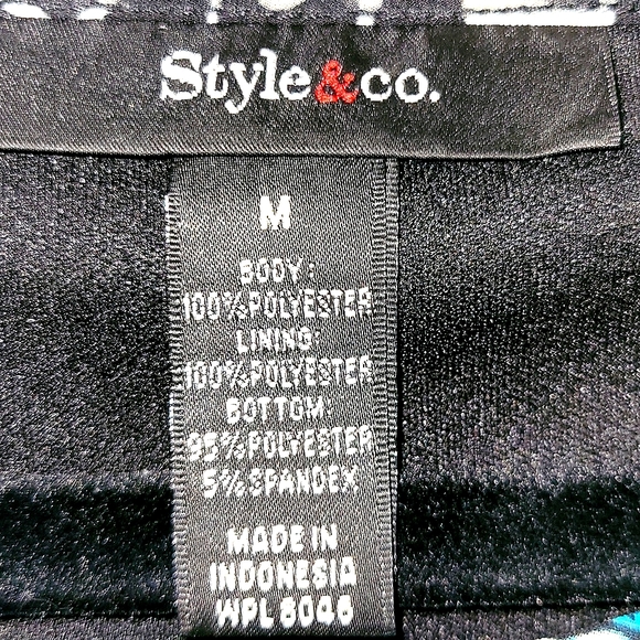 STYLE & CO flutter sleeve blouse MED black and white animal print with azure - Picture 4 of 4